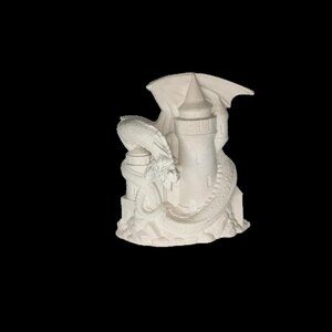 Ceramic Unpainted Bisque Dragon Guarding Castle Home Decor